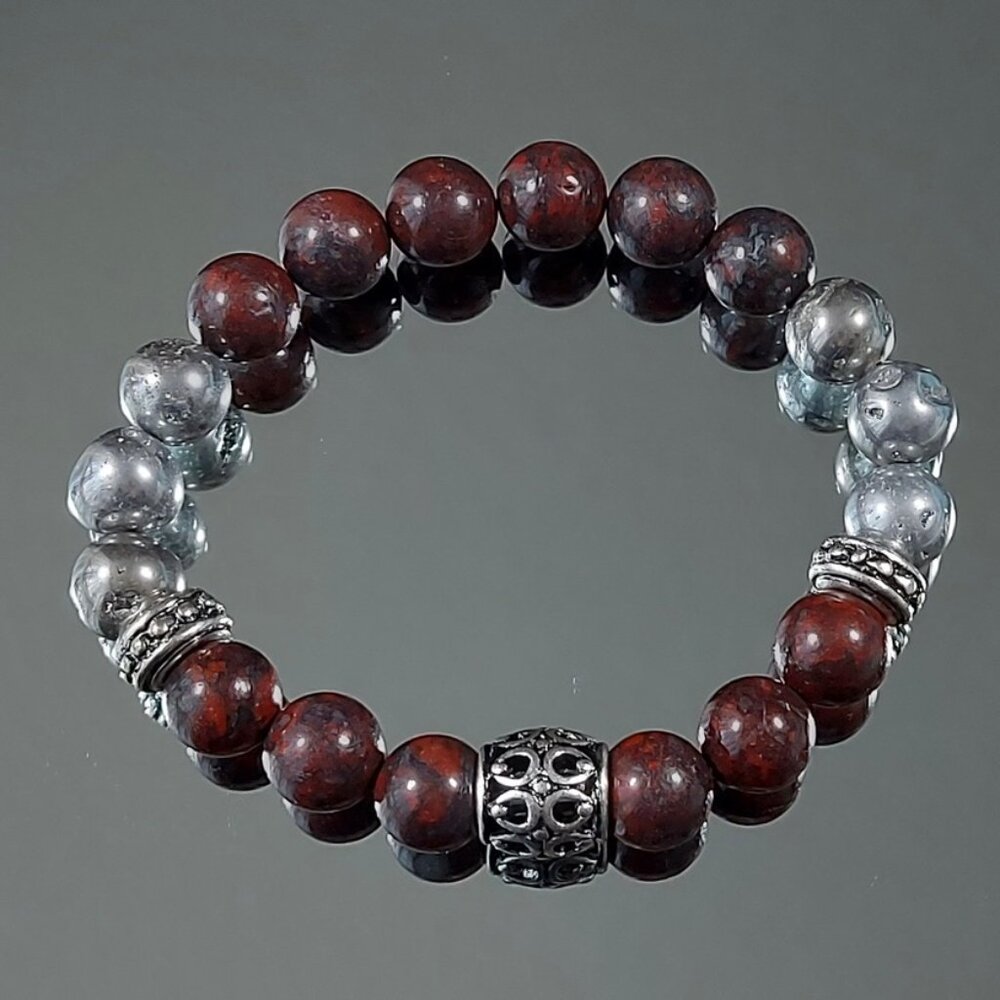 Dragon Blood Jasper Beaded Bracelet Stretch Crystal Gemstone Fashion